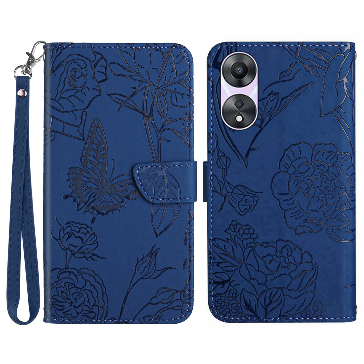 HT03 For Oppo A58 5G (China) A78 5G (Global Version) Flip Stand Case Imprinted Butterfly Flowers Skin-touch Magnetic Cover with Strap HT03 For Oppo A58 5G (China) A78 5G (Global Version) Flip Stand Case Imprinted Butterfly Flowers Skin-touch Magnetic Cover with Strap